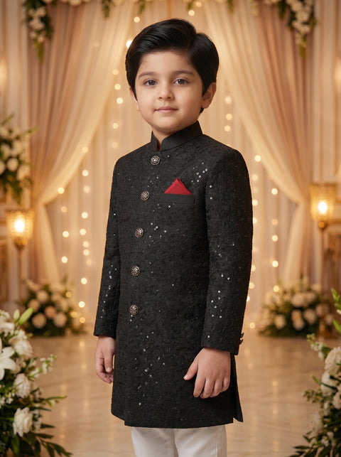 Embroidered Black sherwani (1-8Y)