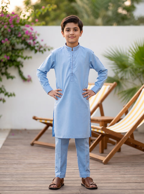 Sky Blue Cotton Kurta Trousers