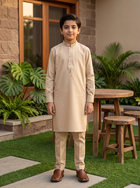 Classic Beige Cotton Kurta Trousers