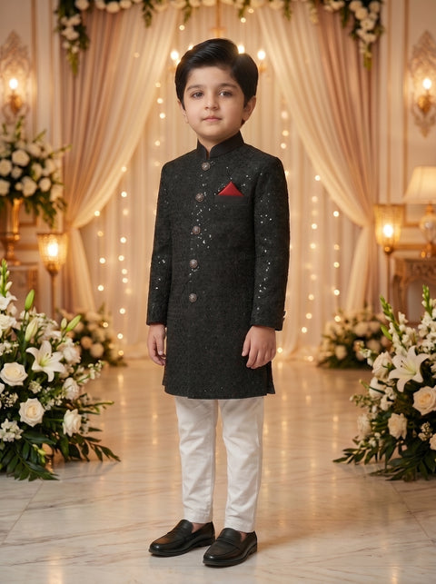 Embroidered Black sherwani (1-8Y)