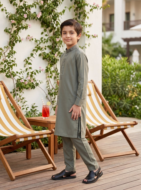 Moss Gray Cotton Kurta Trousers