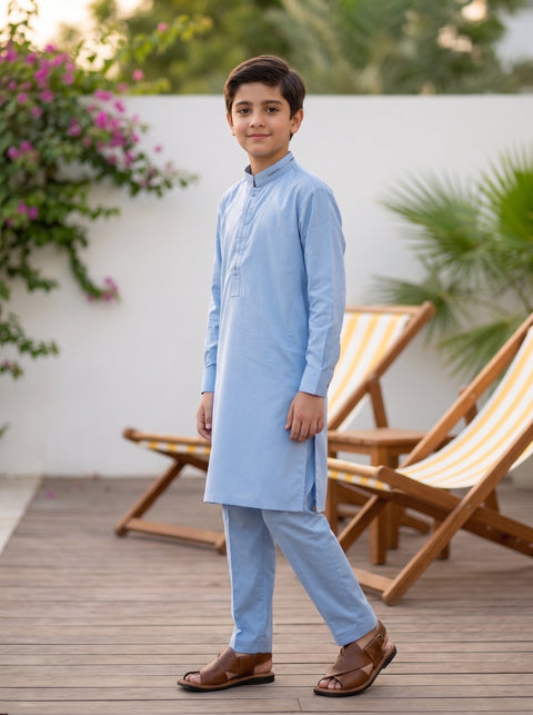 Sky Blue Cotton Kurta Trousers