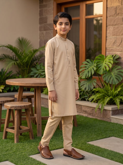 Classic Beige Cotton Kurta Trousers