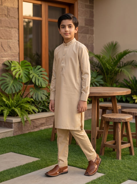 Classic Beige Cotton Kurta Trousers
