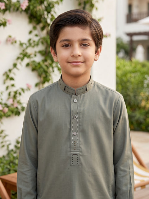 Moss Gray Cotton Kurta Trousers