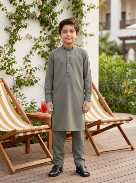 Moss Gray Cotton Kurta Trousers