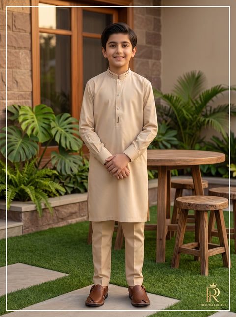 Classic Beige Cotton Kurta Trousers