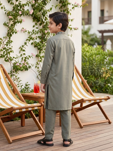 Moss Gray Cotton Kurta Trousers