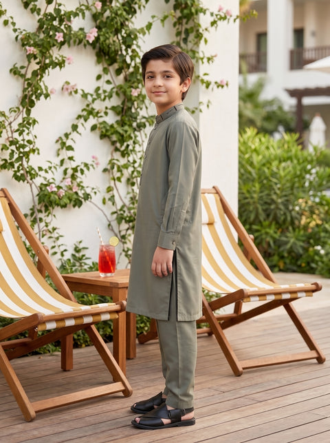 Moss Gray Cotton Kurta Trousers