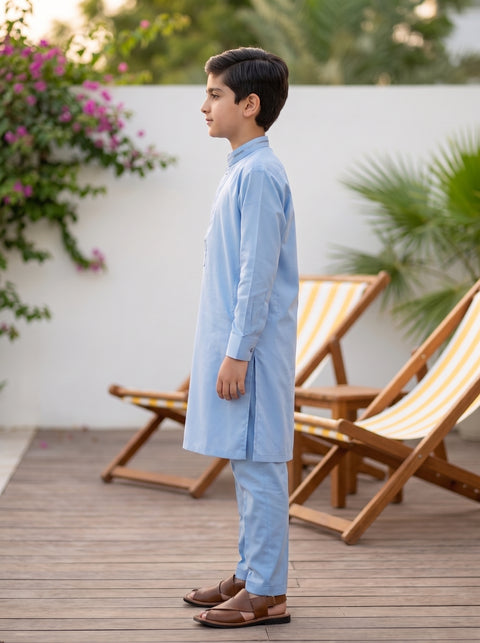 Sky Blue Cotton Kurta Trousers