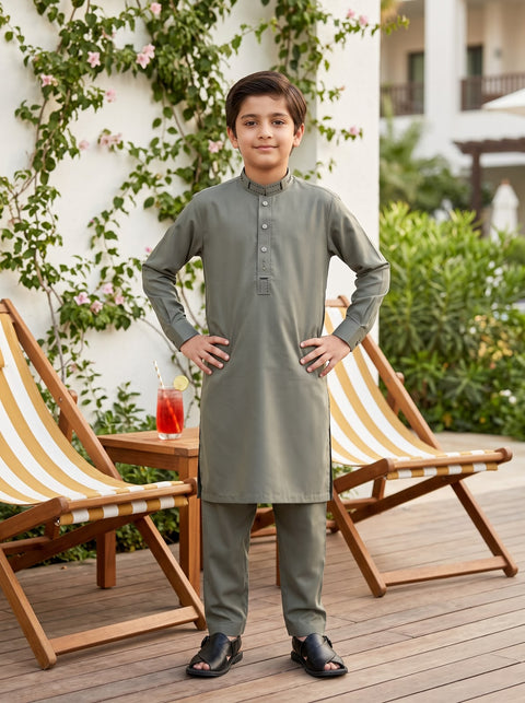 Moss Gray Cotton Kurta Trousers